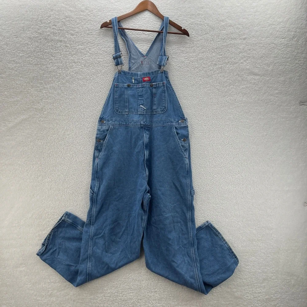 Dickies Overalls Mens 36x34 Blue Straight Leg Denim Bibs Workwear Ranch Chore